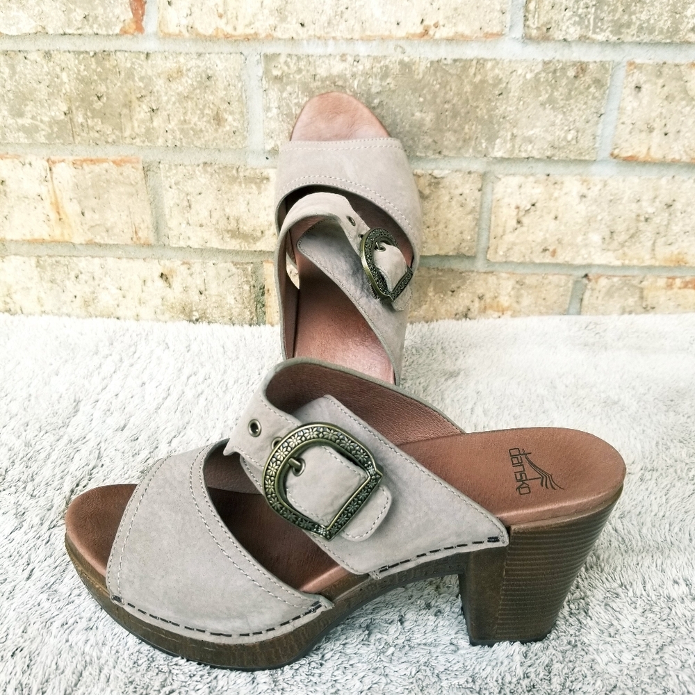 Dansko Ramona GRAY Leather Platform Slide Sandal Clog Heel (Women 9-9.5  EUR 40) - Picture 2 of 9